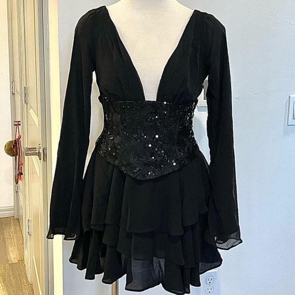 NWT Oh Polly “Reinara” Black Embellished Corset Mini Dress - Picture 5 of 12